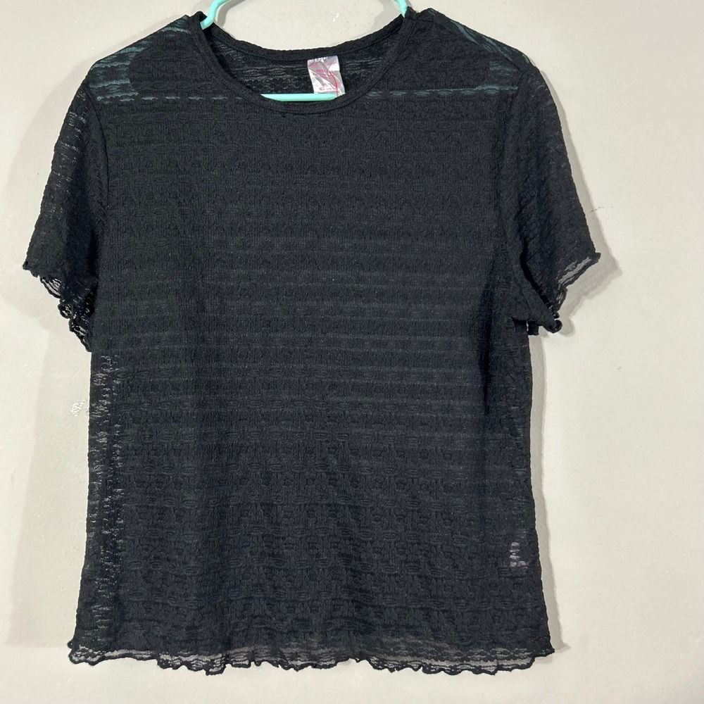 No Boundaries Black Lace Overlay Short Sleeve Top XXXL